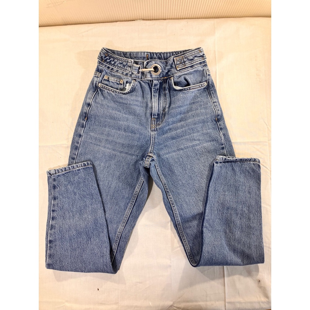 Topshop Mom Buckle Jeans W25 L30 Light Wash Denim Cotton High Waist Trousers